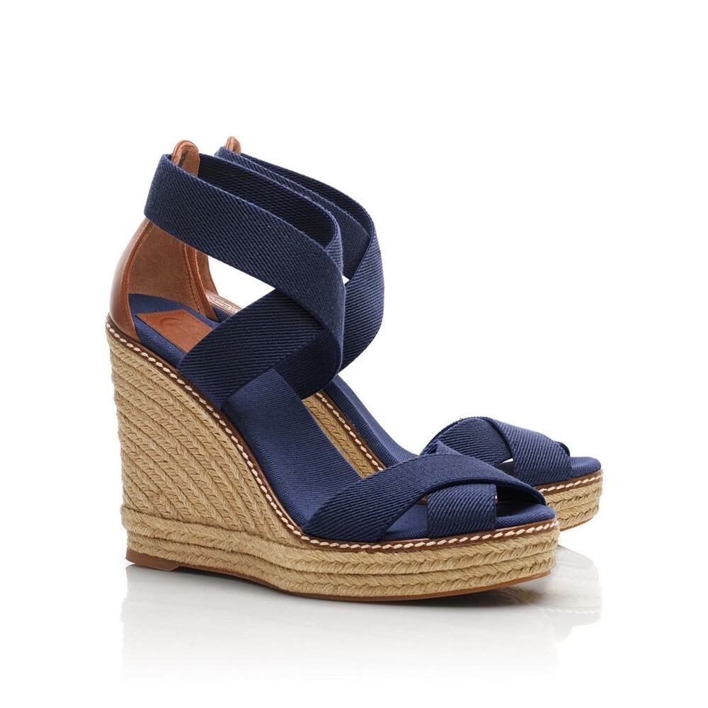 Tory Burch Adonis Stretch Espadrille navy cross cross wedge heel 8.5